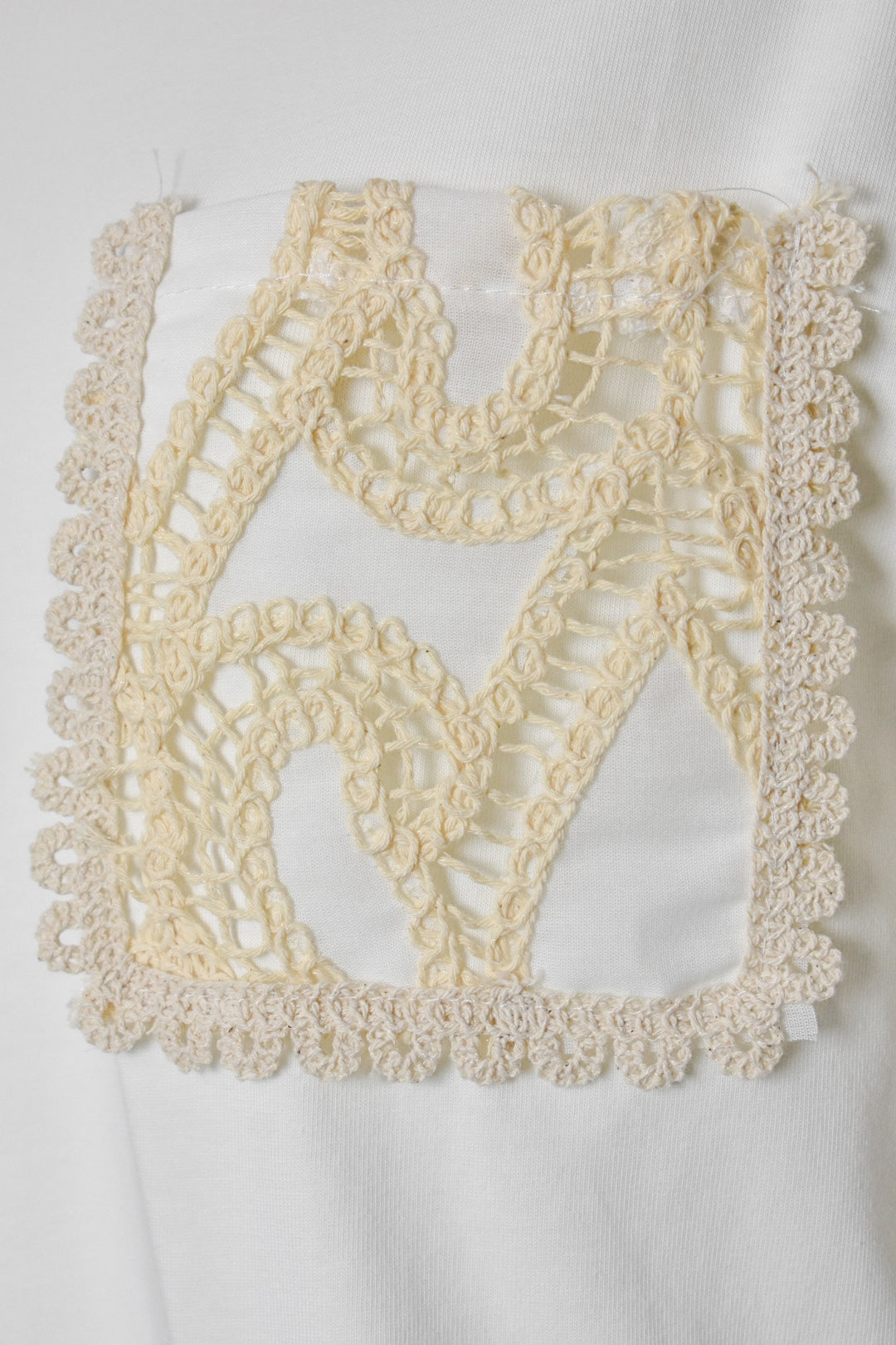 Cream Crochet Pocket & Frill Sleeve T-Shirt