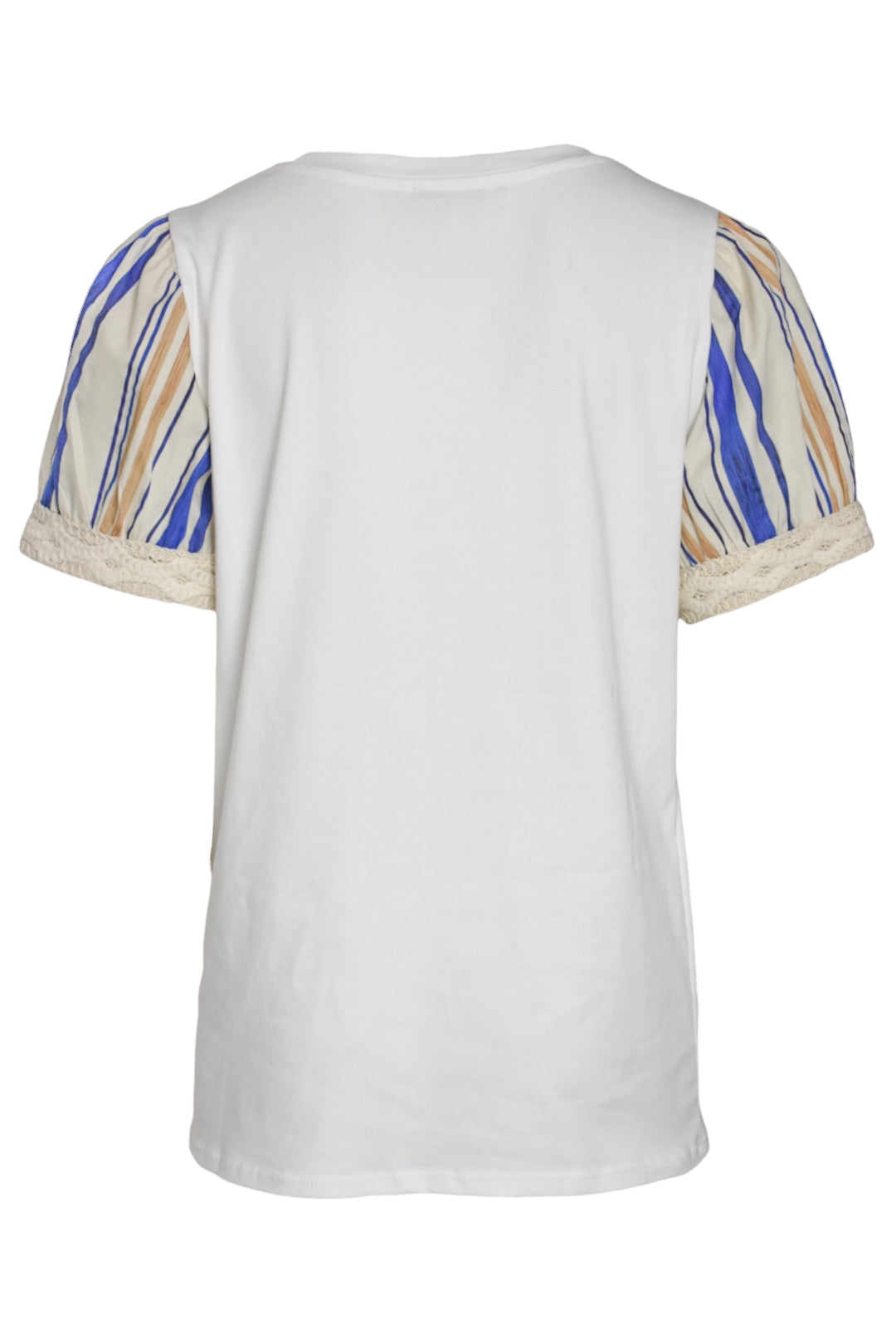 Blue Stripe Pocket & Puff Sleeve T-Shirt
