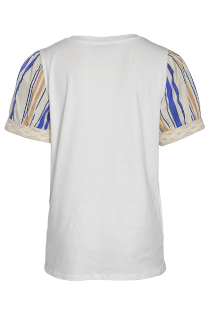 Blue Stripe Pocket & Puff Sleeve T-Shirt