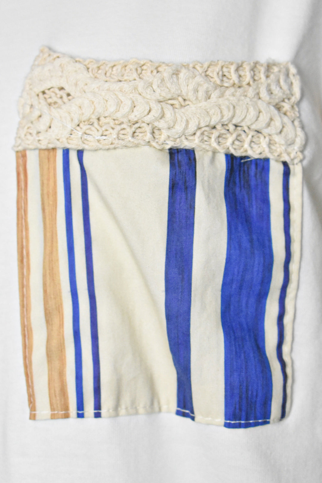 Blue Stripe Pocket & Puff Sleeve T-Shirt