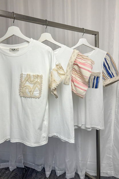 Blue Stripe Pocket & Puff Sleeve T-Shirt
