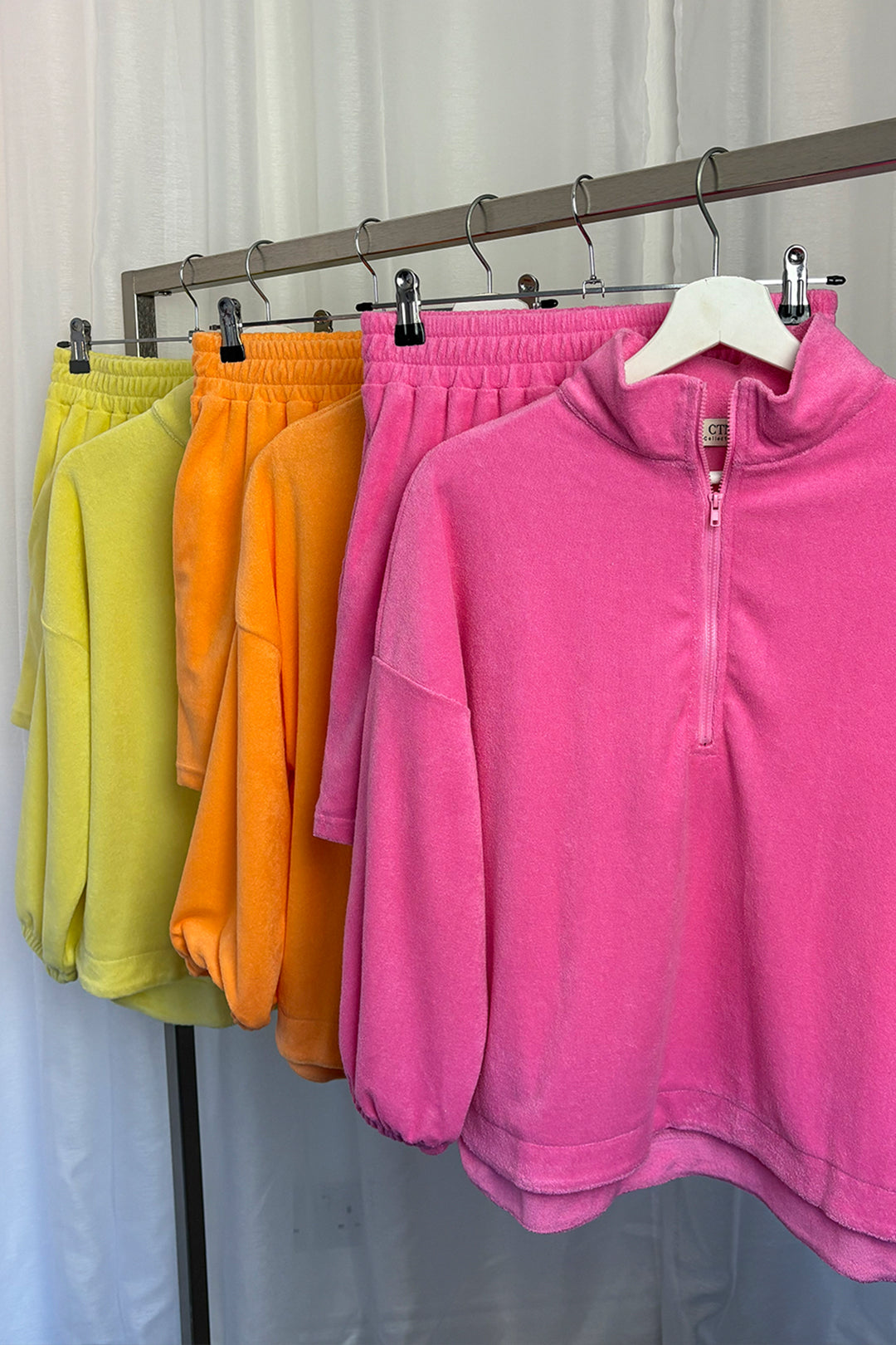 Orange Toweling Quarter Zip & Shorts Co-ord