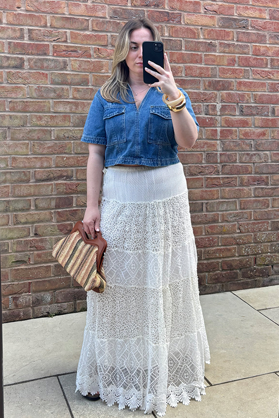 Cream Lace Tiered Maxi Skirt