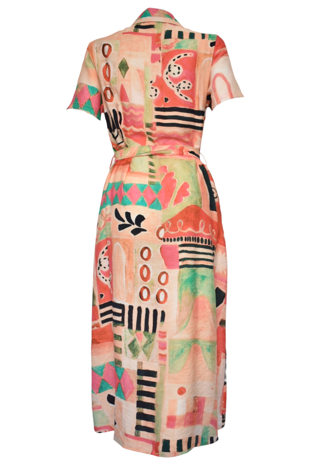 Orange Multi Abstract Print Belted Dress