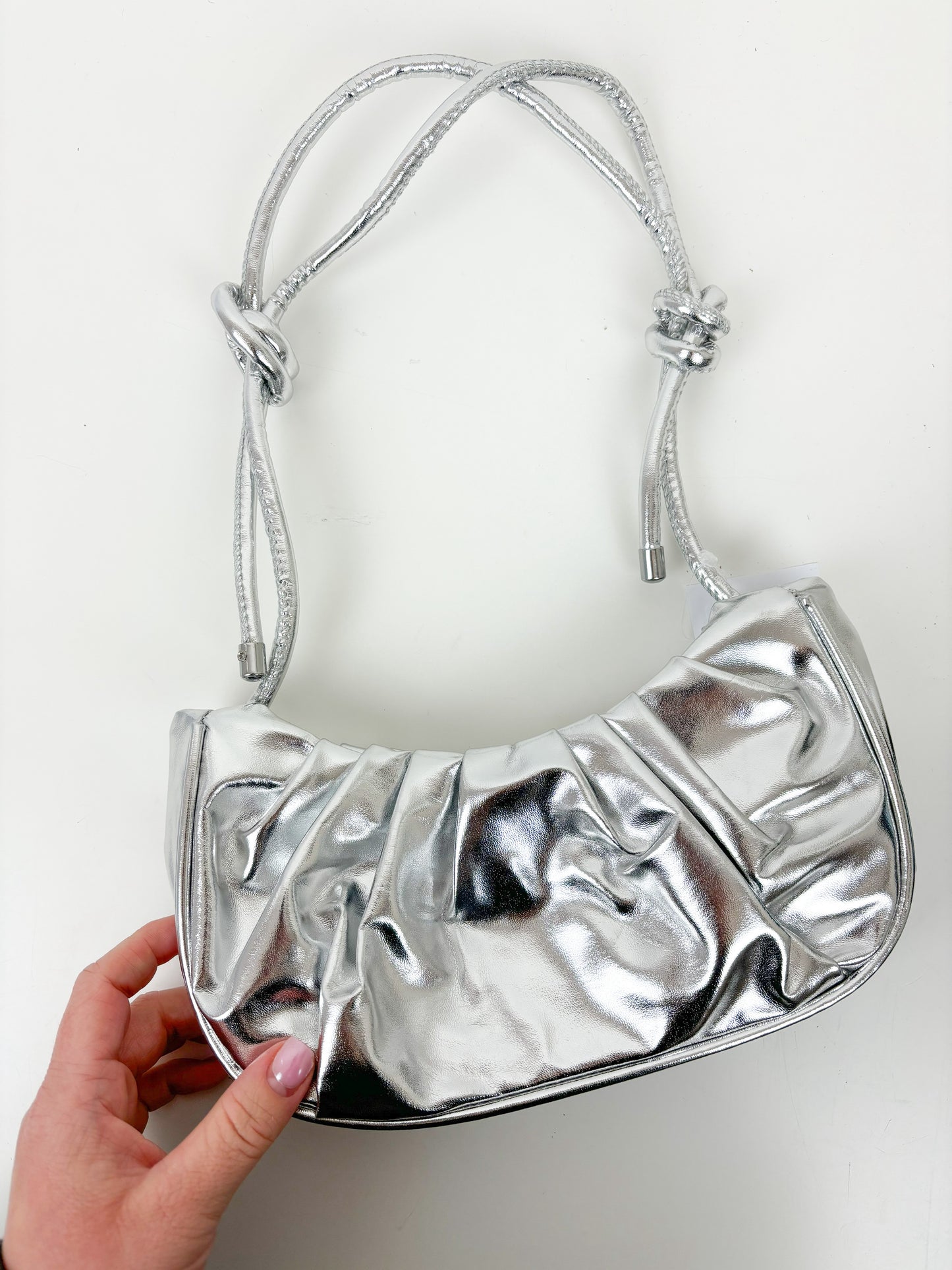 Silver Metallic Knot Handle Bag