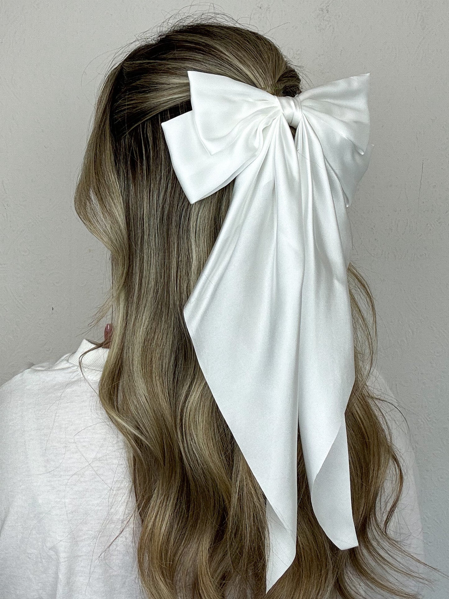 White Satin Long Double Hair Bow