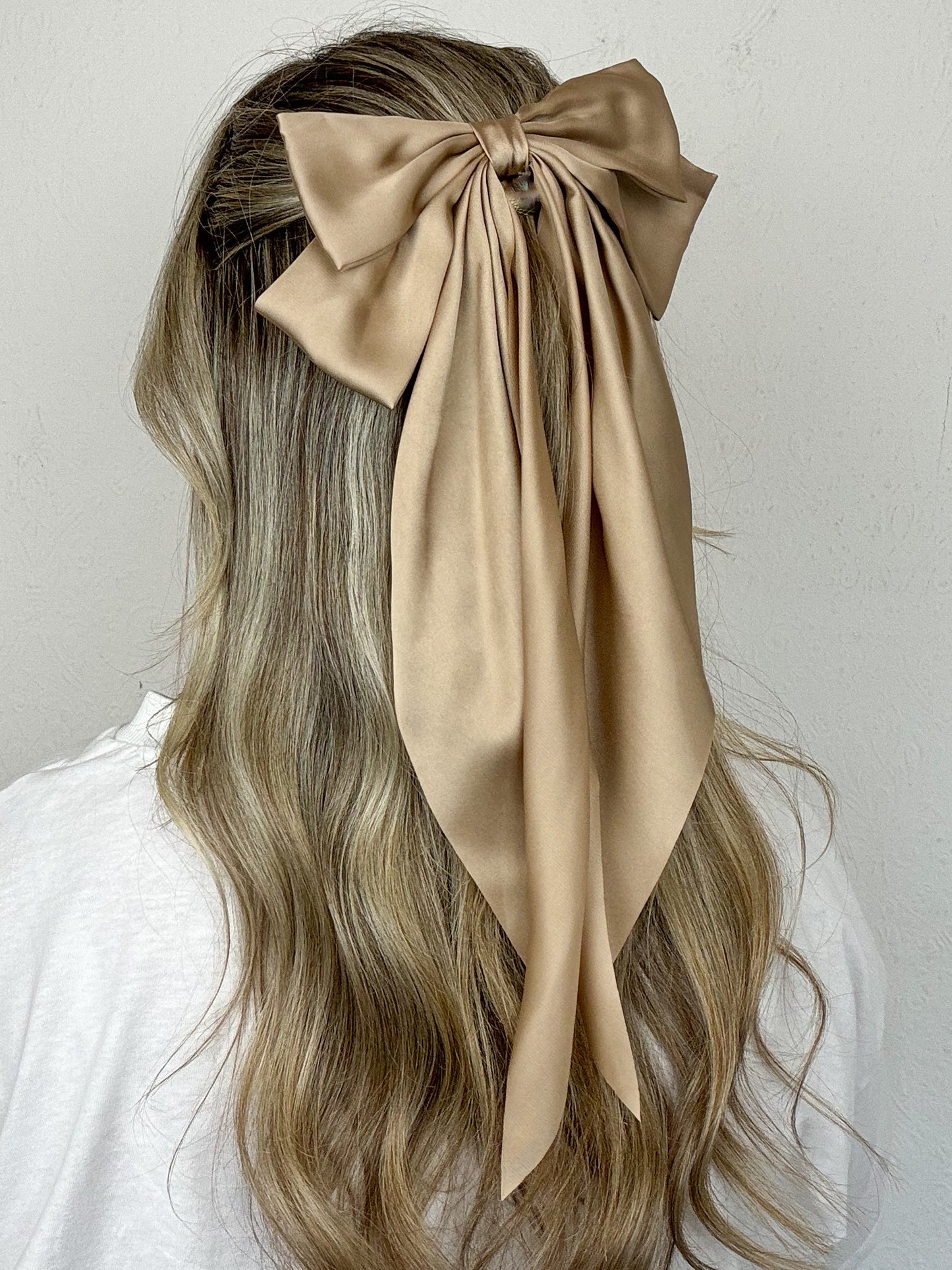 Caramel Satin Long Hair Bow