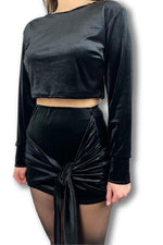 Black Velvet Drape Skirt Co-ord