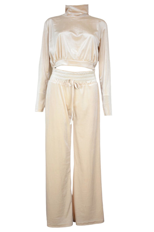 Champagne Velvet Cropped Top & Flared Trousers Co-ord