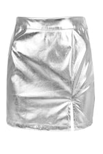 Silver Metallic Split Mini Skirt