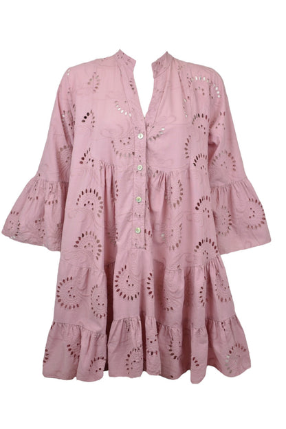 Dusky Pink Broderie Anglaise Smock Dress