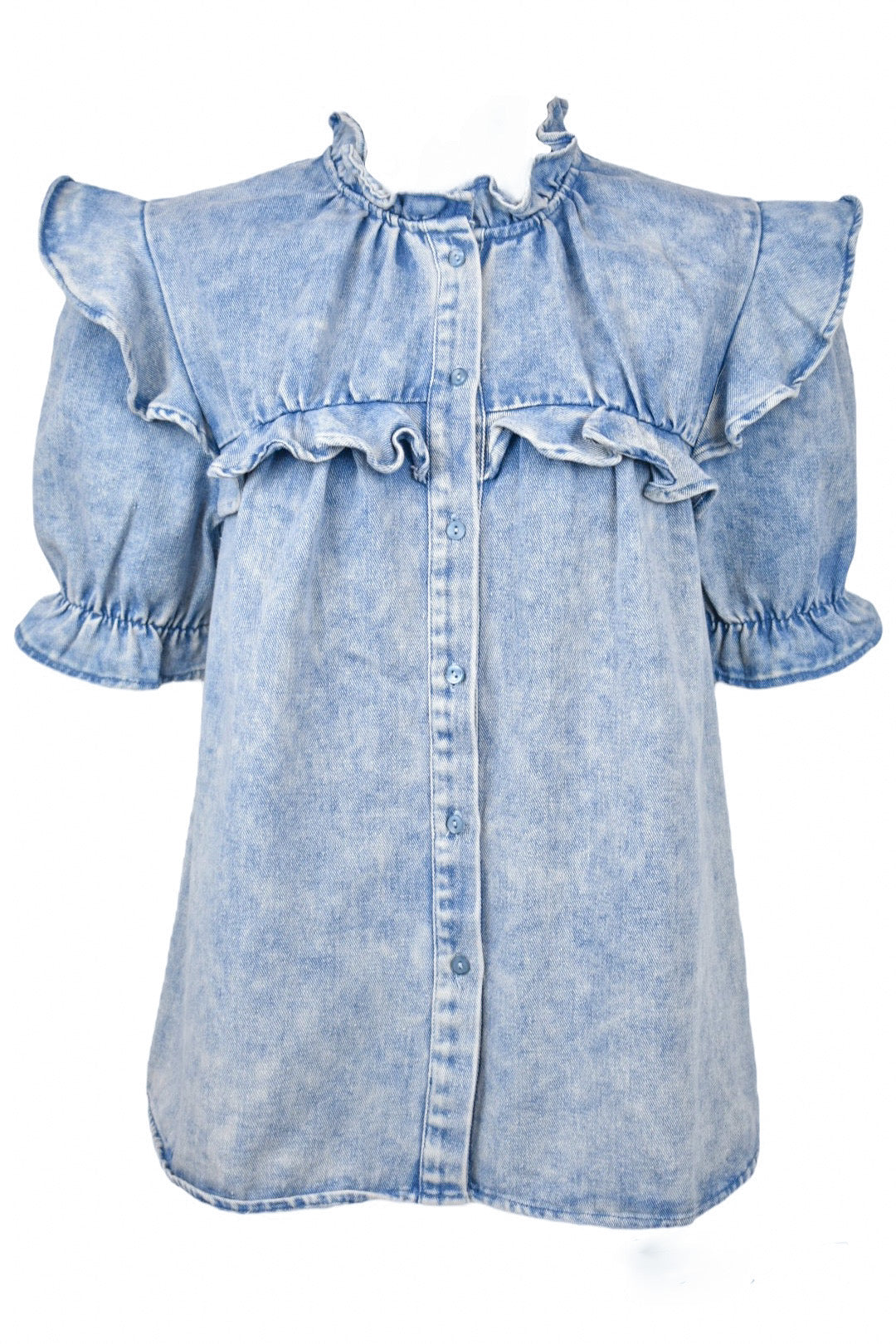 Denim Frill Short Sleeve Shirt