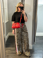 Leopard Print Side Stripe Wide Leg Trousers