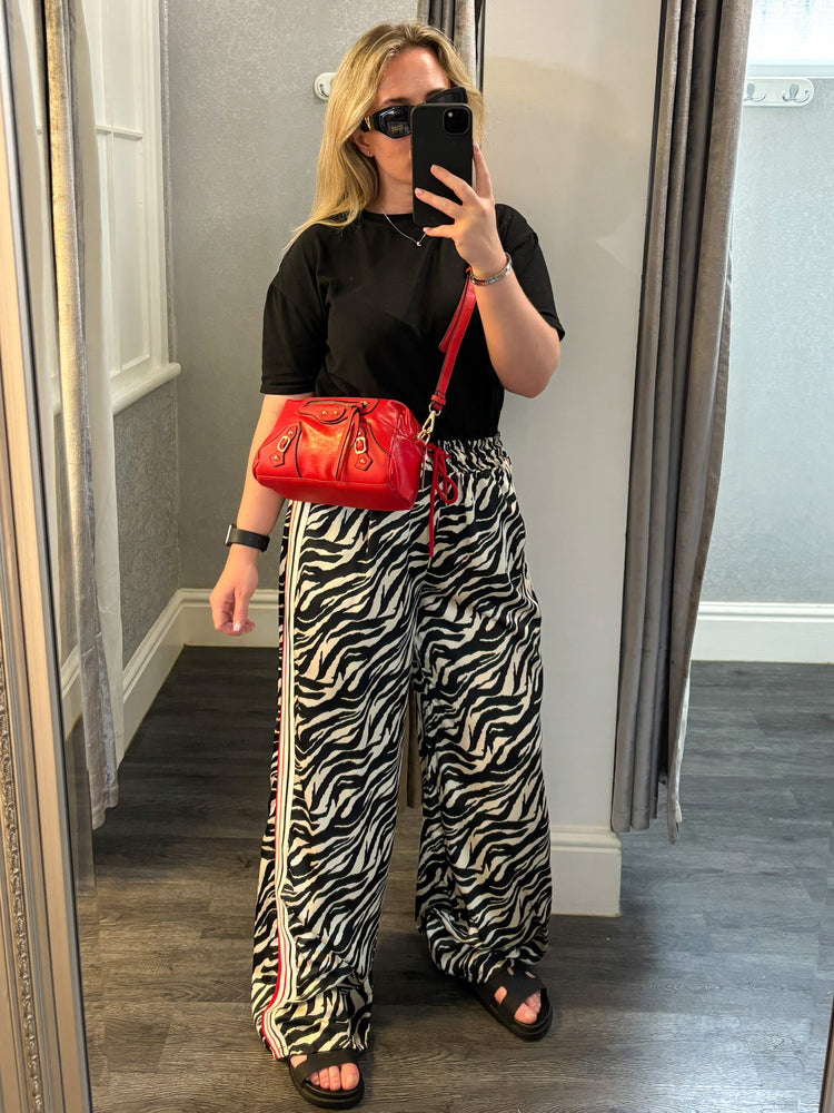 Zebra Print Striped Wide Leg Trousers