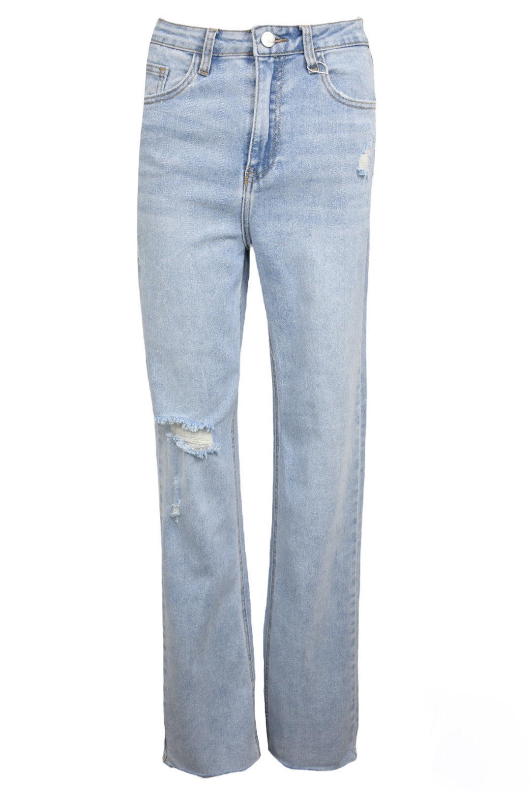 Light Denim Distressed Straight Leg Jeans