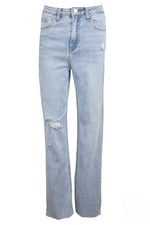 Light Denim Distressed Straight Leg Jeans