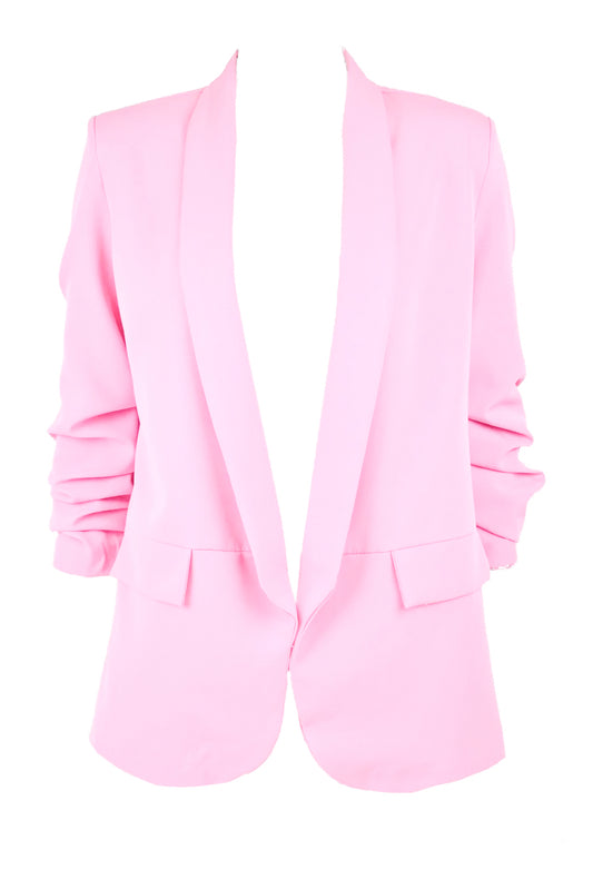 Baby Pink Ruched Sleeve Blazer