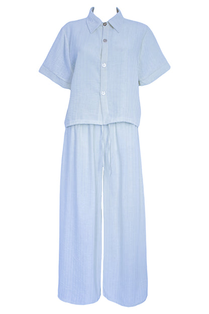 Blue Metallic Pin Stripe Trousers Co-ord