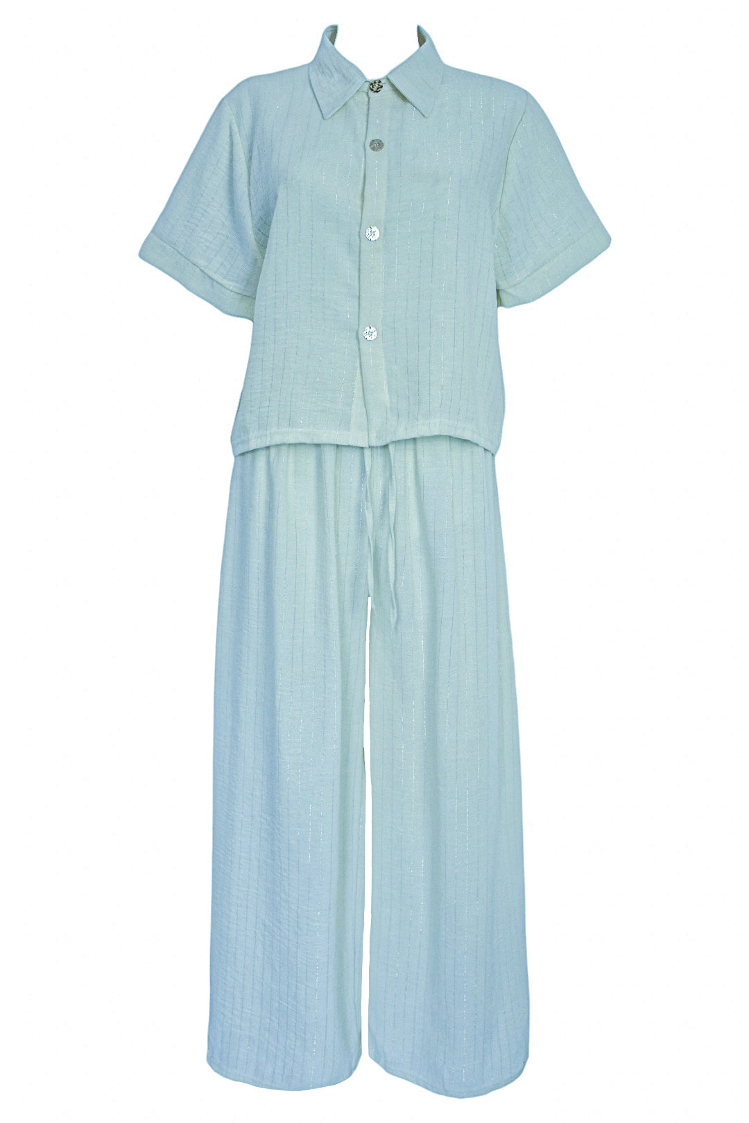 Green Metallic Pin Stripe Trousers Co-ord