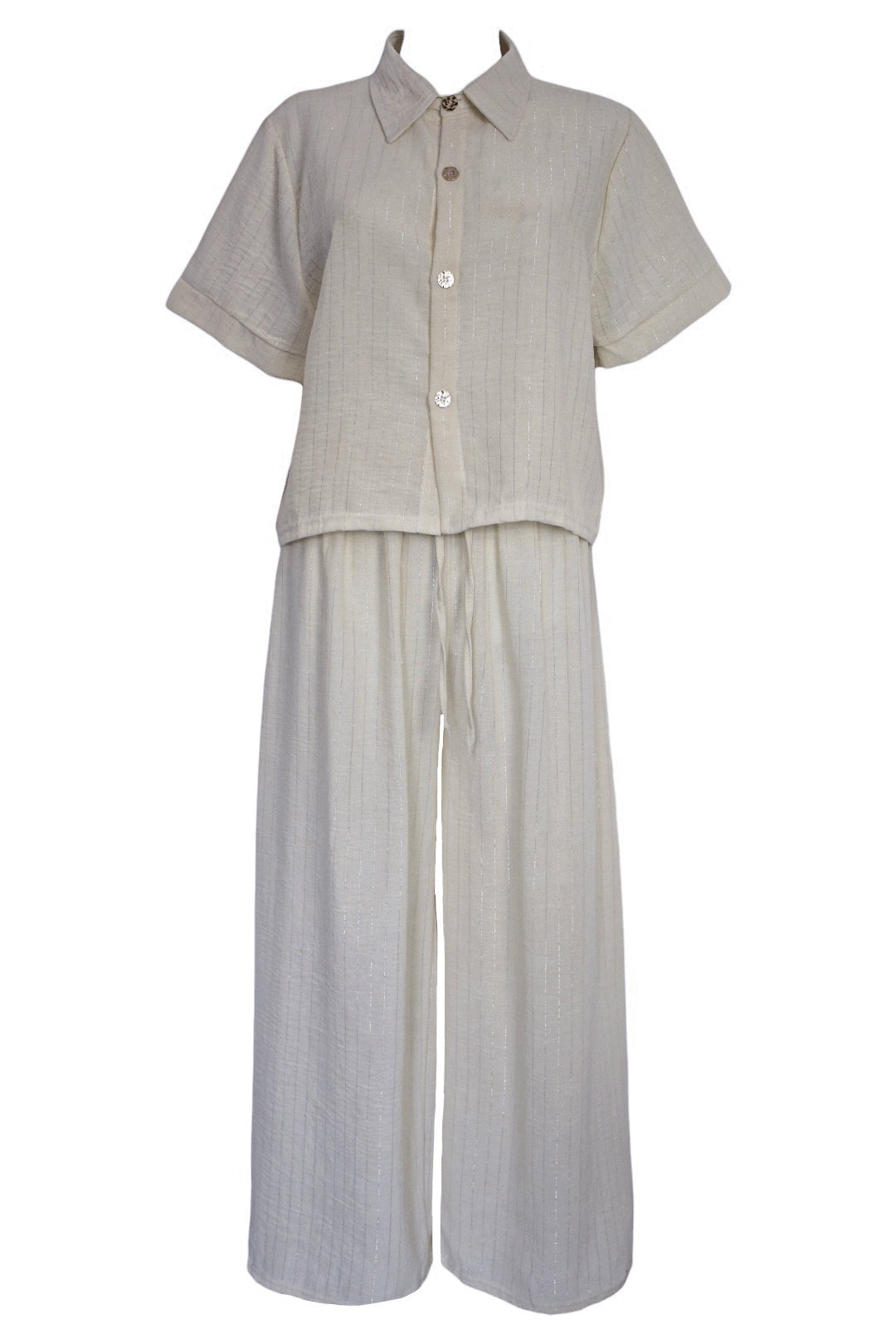 Beige Metallic Pin Stripe Trousers Co-ord