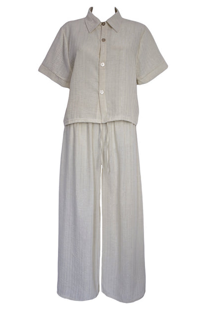 Beige Metallic Pin Stripe Trousers Co-ord