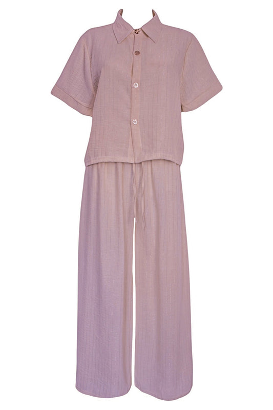 Pink Metallic Pin Stripe Trousers Co-ord