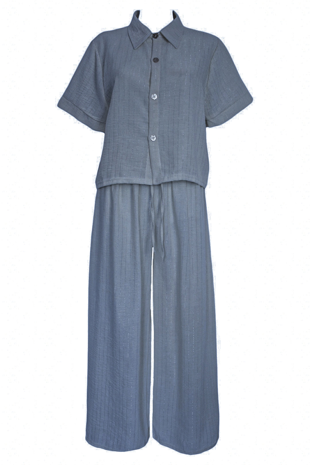 Grey Metallic Pin Stripe Trousers Co-ord
