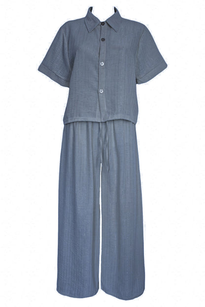 Grey Metallic Pin Stripe Trousers Co-ord