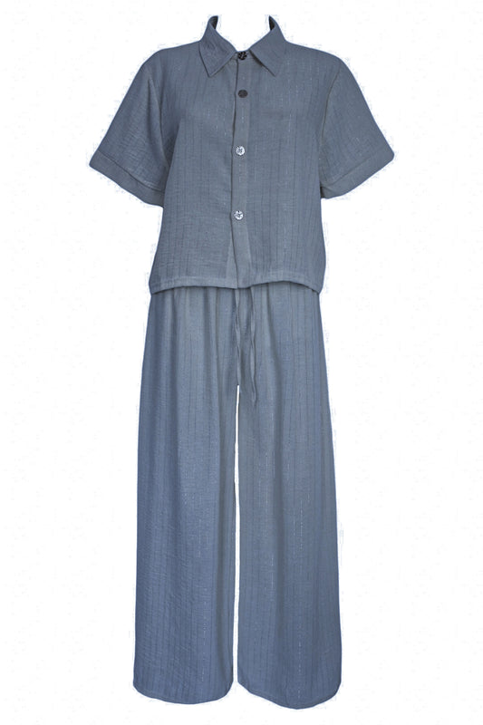Grey Metallic Pin Stripe Trousers Co-ord