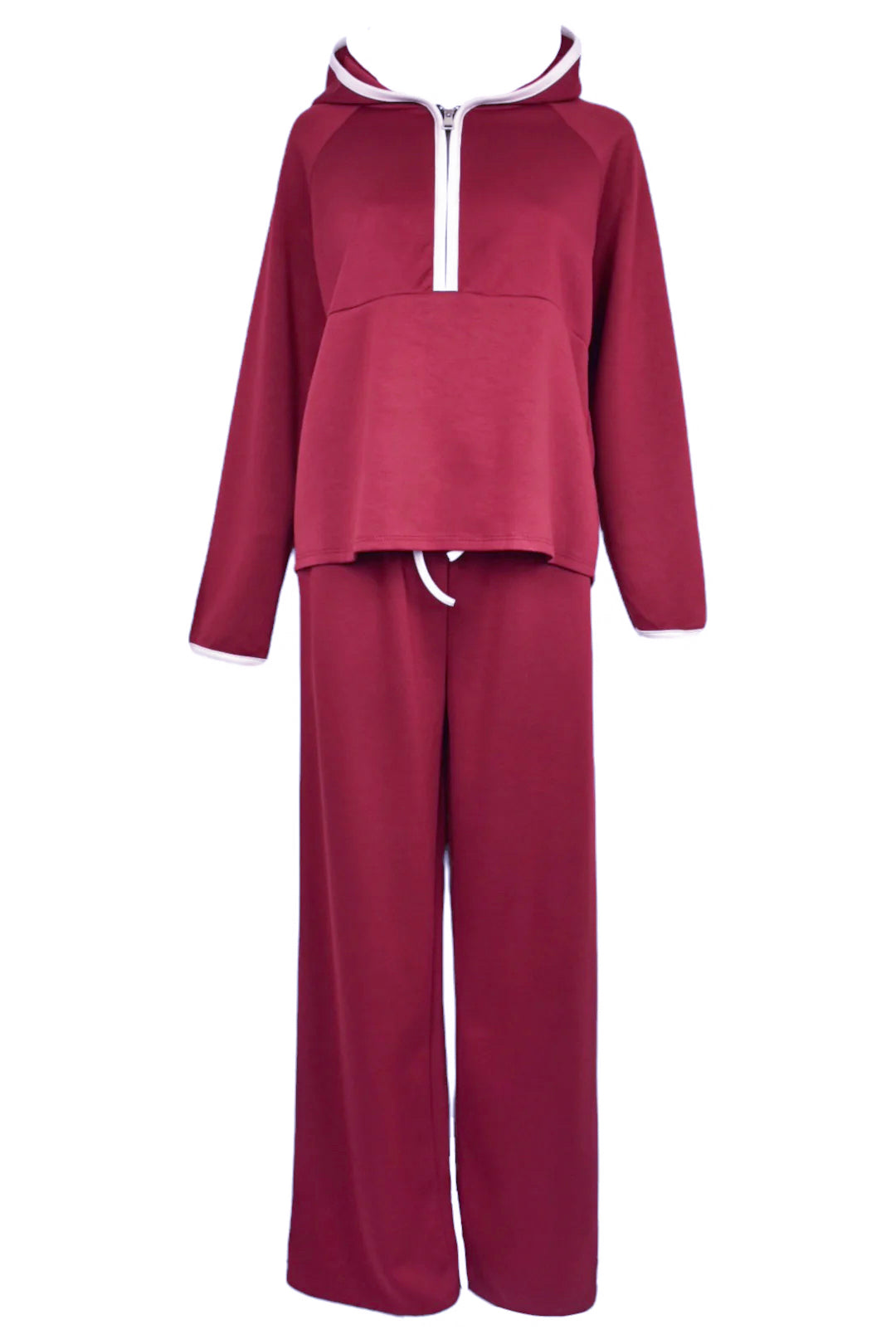 Burgundy Hooded Half Zip Wide Leg Loungesuit