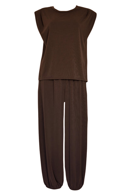 Brown Sleeveless Top & Cuffed Trousers Co-ord