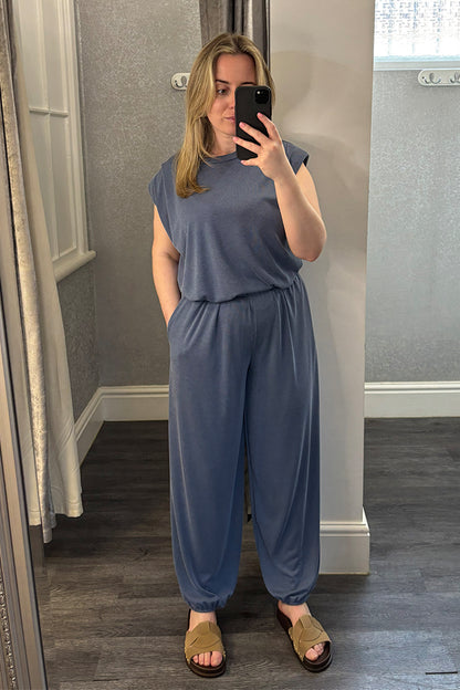 Blue Sleeveless Top & Cuffed Trousers Co-ord
