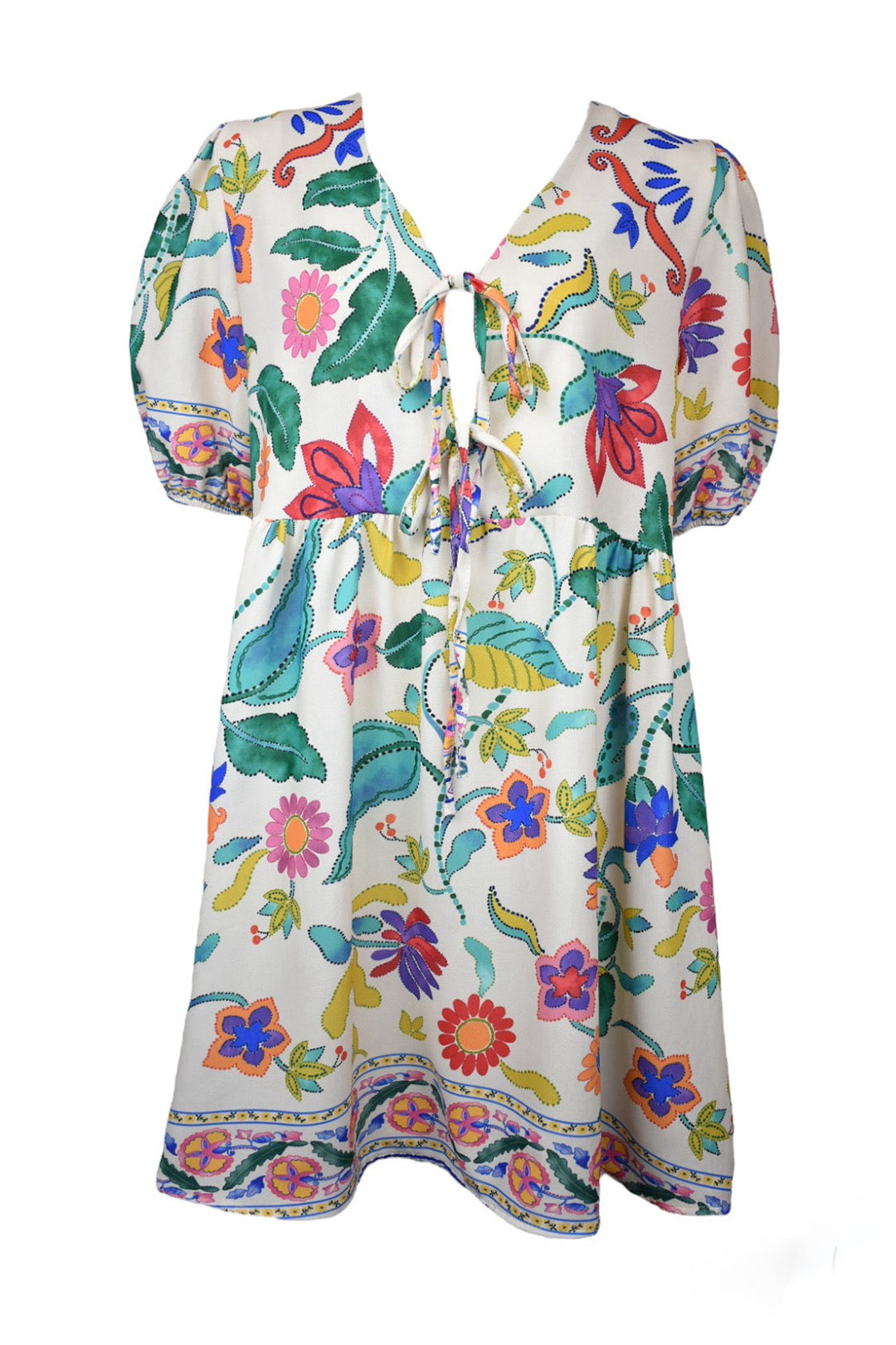 Multi Floral Print Front Tie Dress