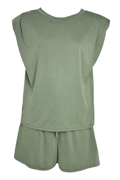 Khaki Padded T-Shirt & Shorts Co-ord