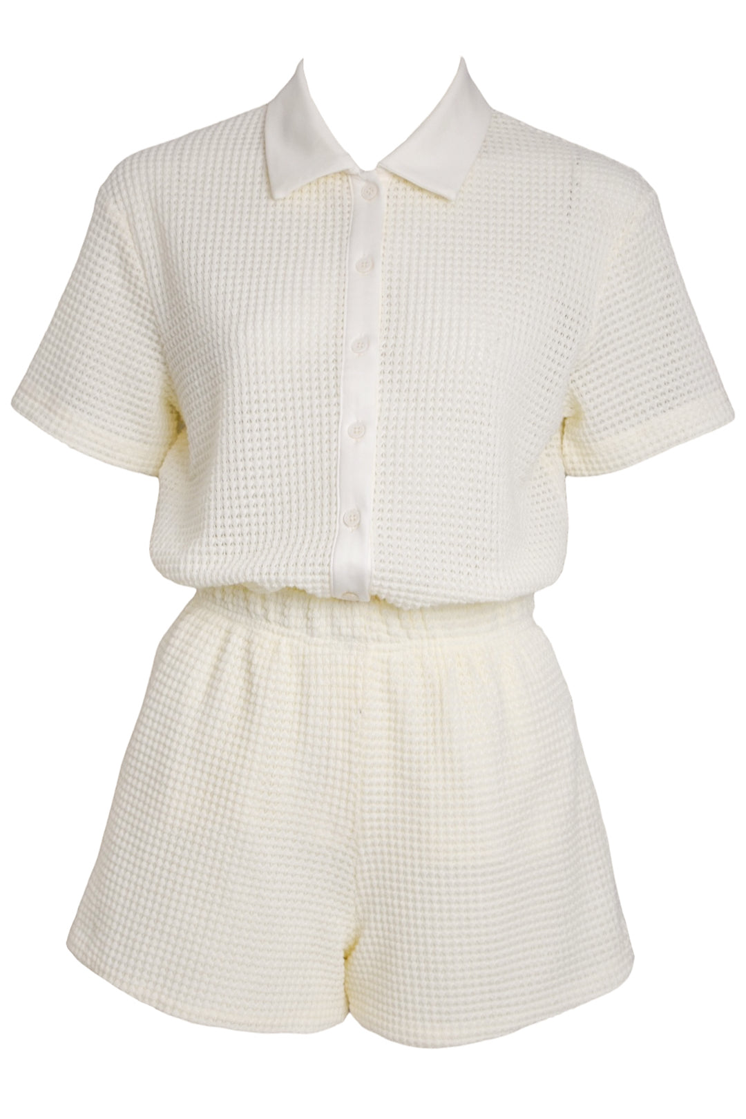 Cream Knitted Shirt & Shorts Co-ord