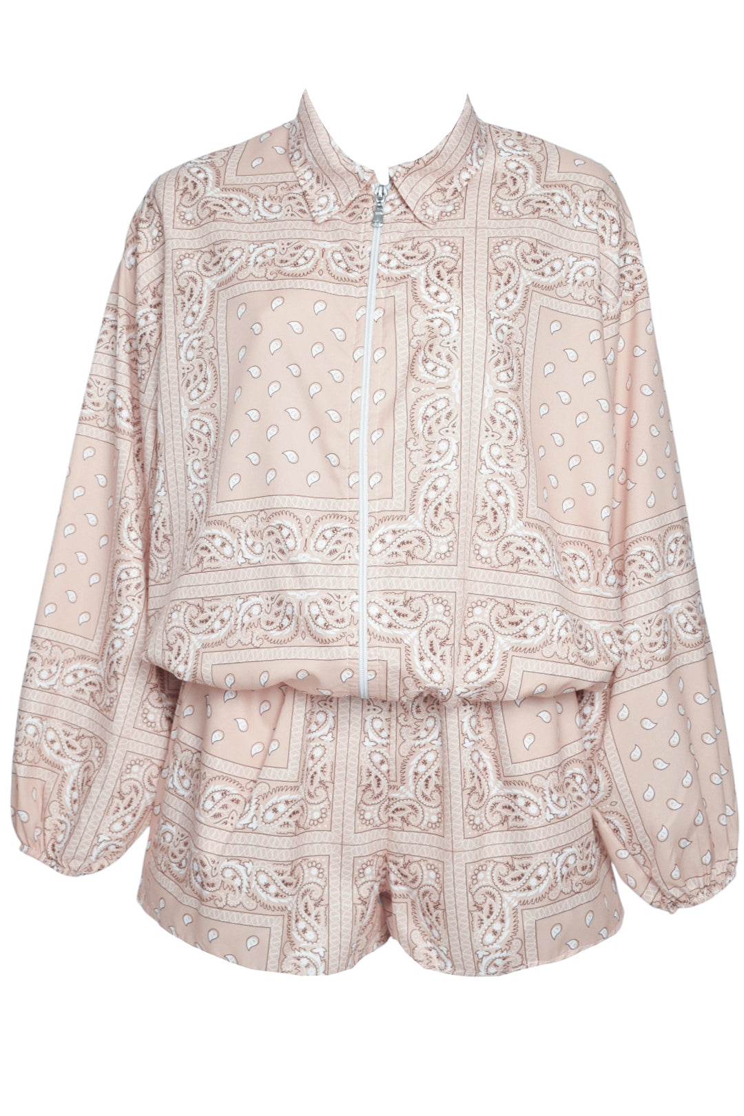 Beige Paisley Bandana Print Zipped Jacket & Shorts Co-ord