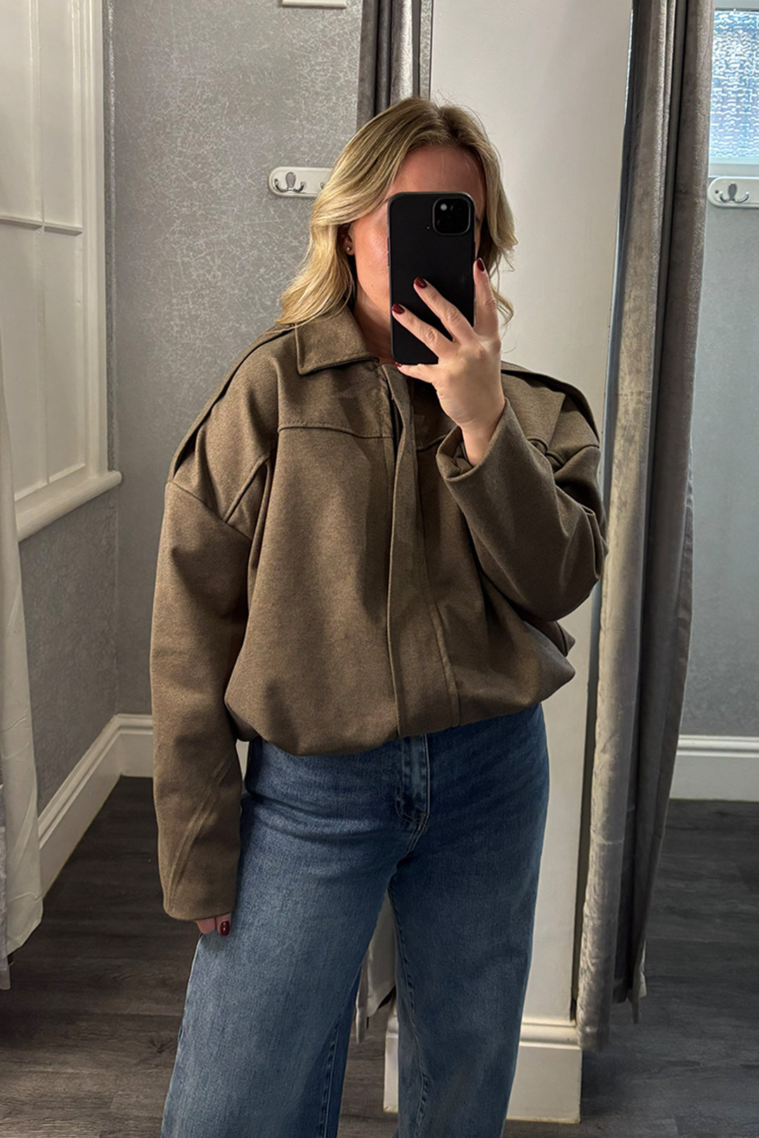 Mocha Collared Bomber Jacket