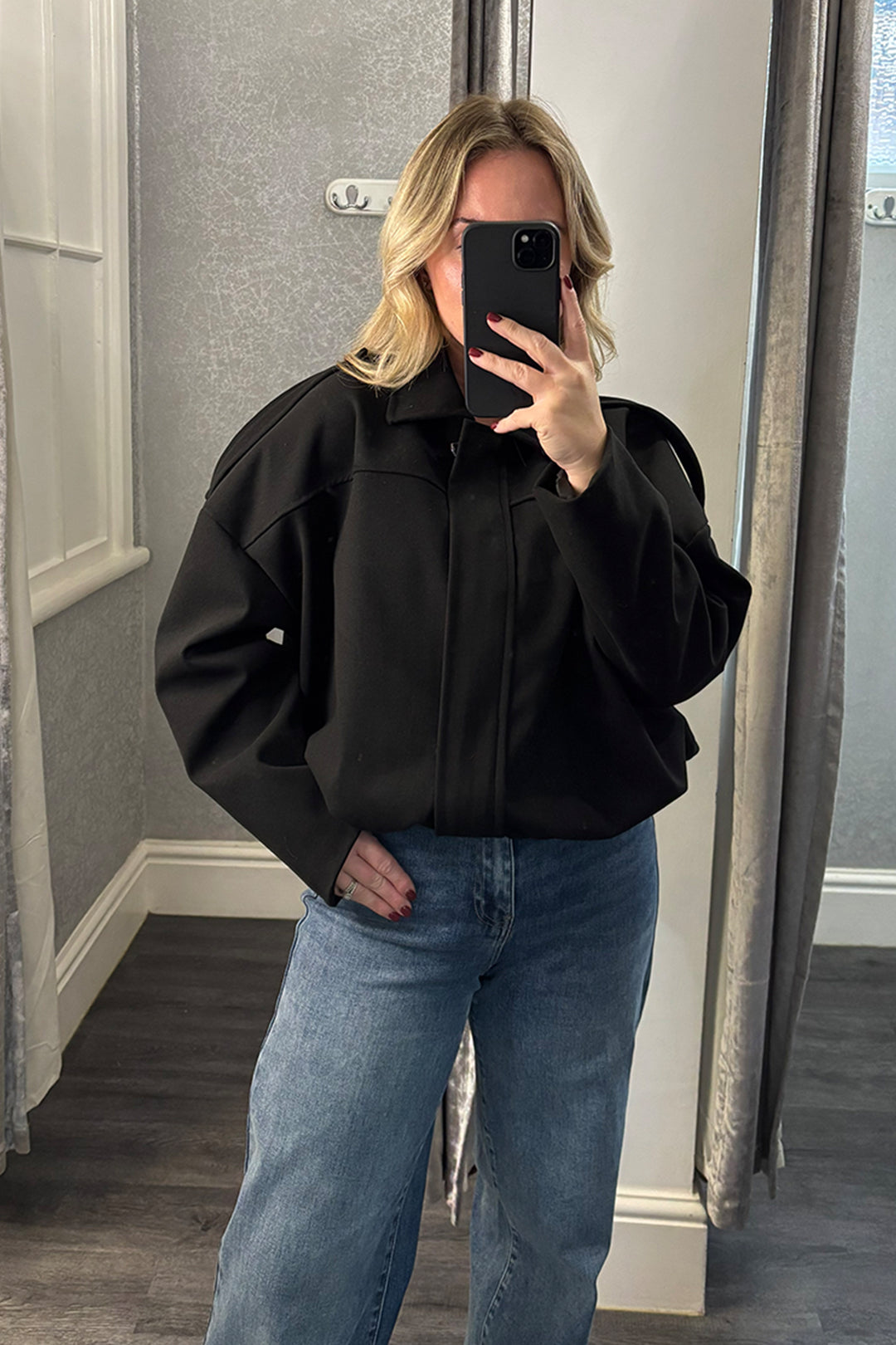 Black Collared Bomber Jacket