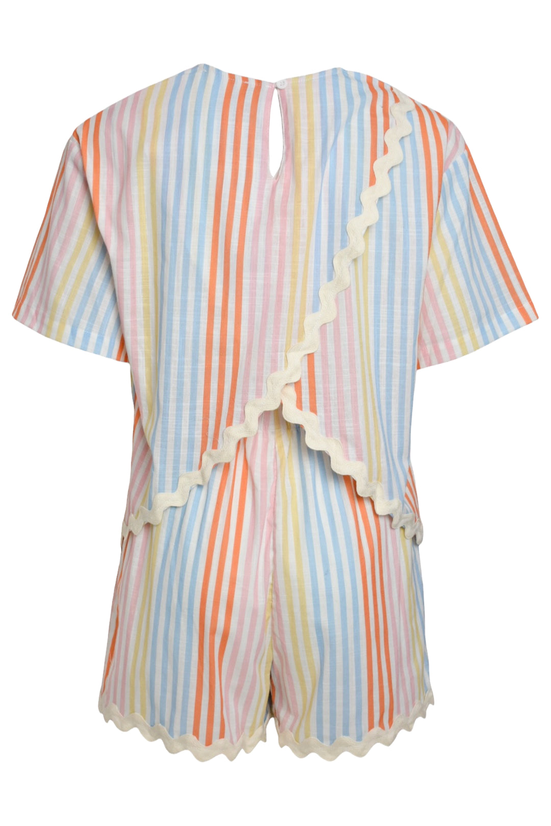 Pastel Striped Scalloped Crossover Back Shorts Co-ord