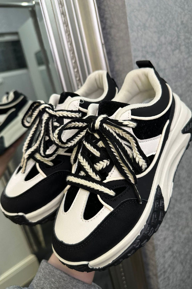 Black & White Plaited Lace Chunky Trainers