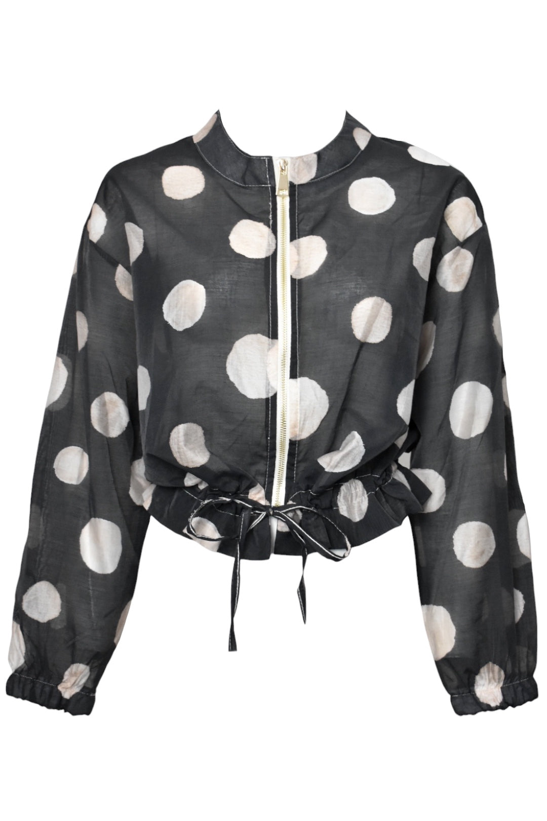 Black & Cream Spotted Sheer Bomber Jacket