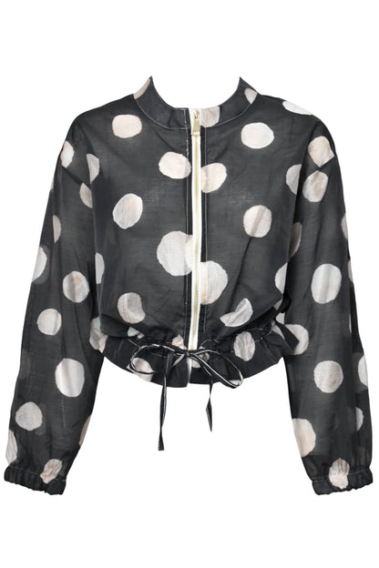Black & Cream Spotted Sheer Bomber Jacket
