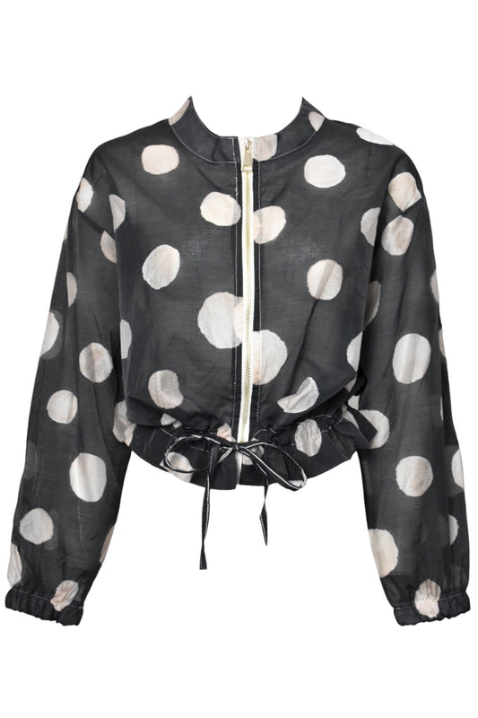 Black & Cream Spotted Sheer Bomber Jacket