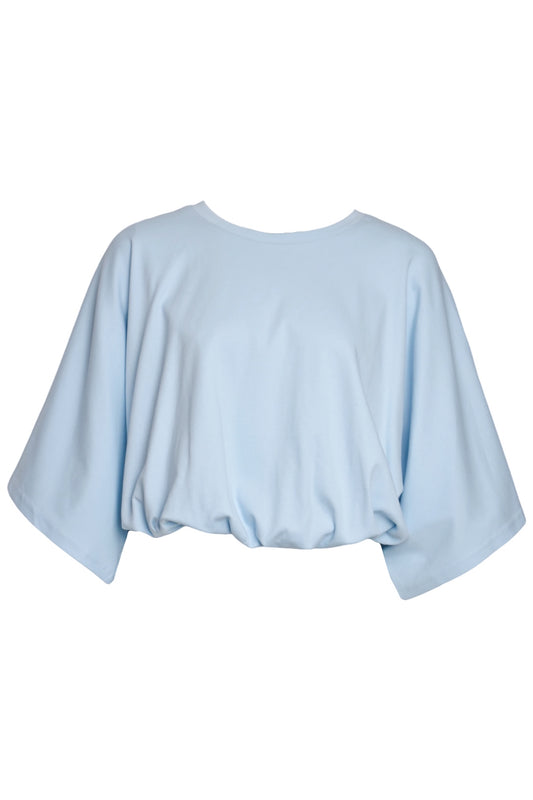 Blue Bubble Hem Wide Sleeve T-Shirt