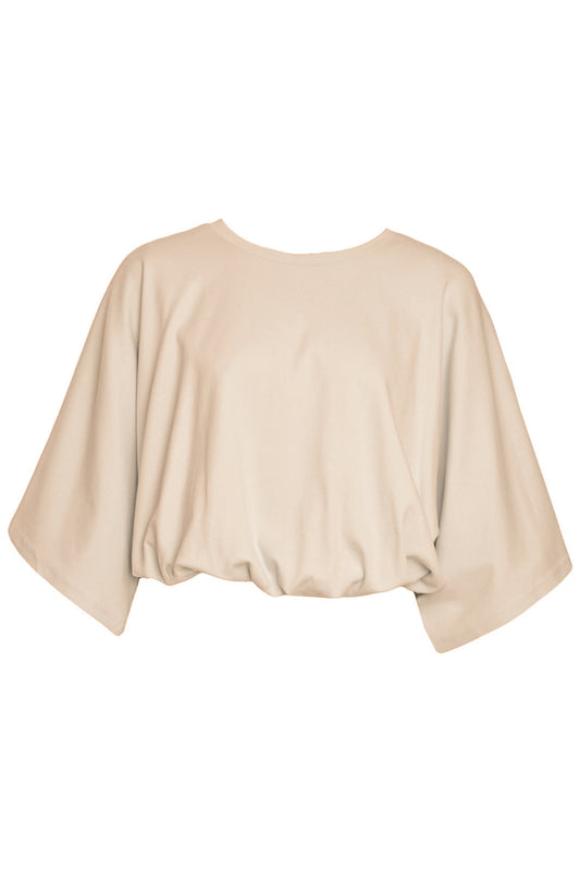 Taupe Bubble Hem Wide Sleeve T-Shirt