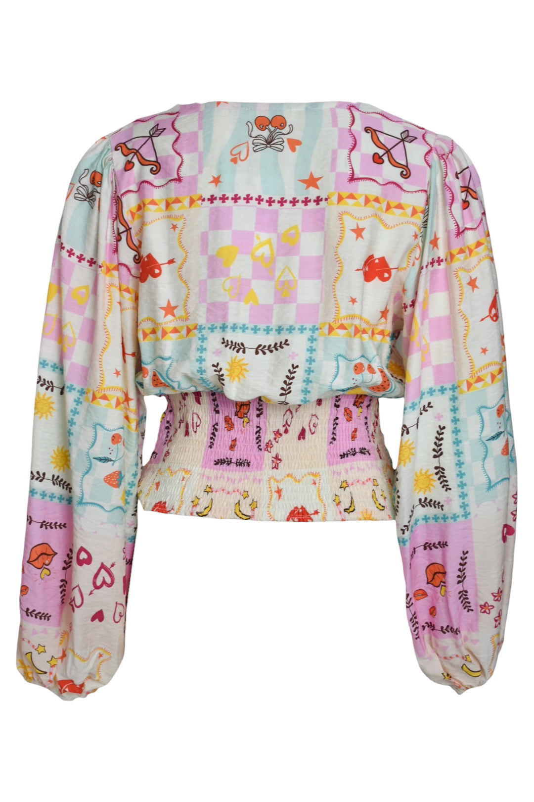 Pink Multi Sun & Heart Print Wrapover Blouse