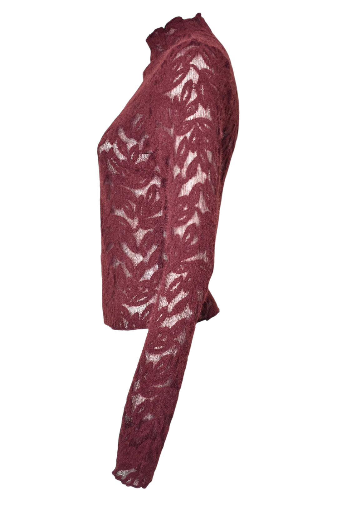 Burgundy Leaf Lace Sheer Top
