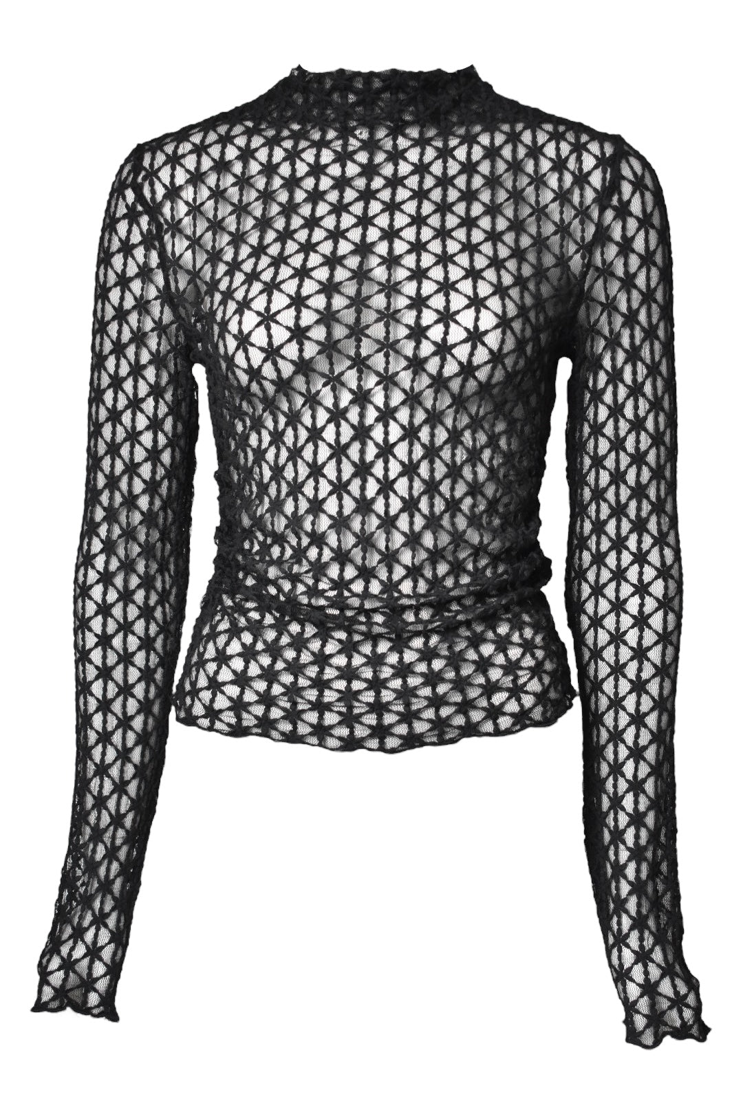 Black Floral Mesh Ruched Side Top