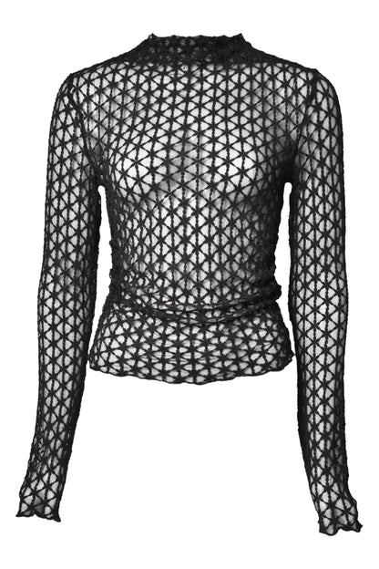 Black Floral Mesh Ruched Side Top