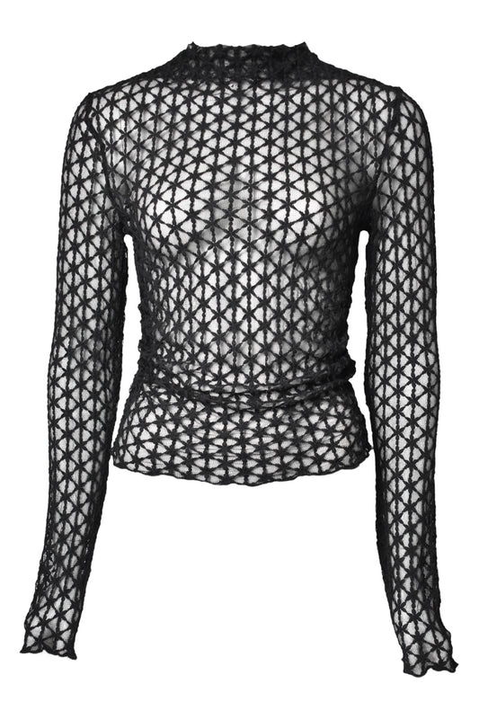 Black Floral Mesh Ruched Side Top